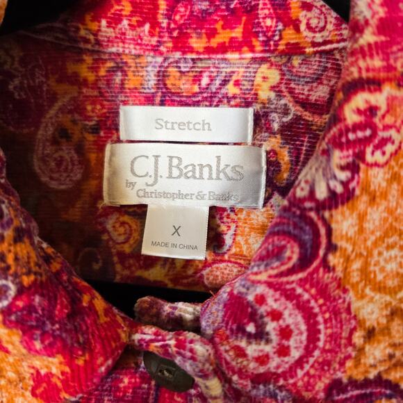 CJ Banks Corduroy Jacket Women's 1X Pink Orange Purple Paisley Boho Vintage - Picture 4 of 9